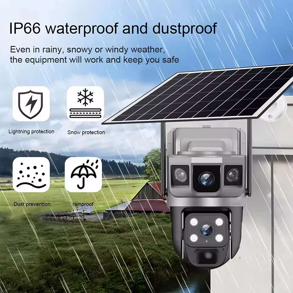 12MP V380 Pro Solar Camera 4G With Sim Card Triple Screen Network Security CCTV Built-in Battery Night Vision 6K HD PTZ Cameras