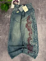 Nuevos Jeans de Moda Y2K Rock Hip Hop para Mujer, Pantalones Anchos de Cintura Alta, Estilo Baggy, con Patrones Grandes Bordados, Ropa Urbana Retro Informal de Mezclilla