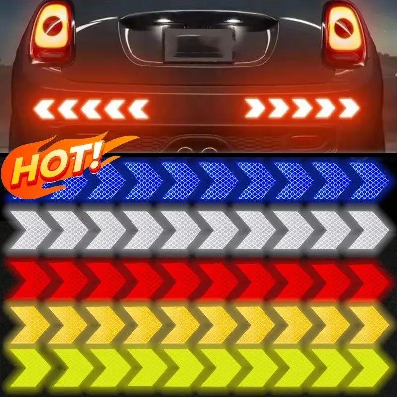 10/20/50pcs Car Sticker Reflective Arrow Sign Tape Warning Safety Sticker For Car Bumper Trunk Reflector Hazard Tape Car Styling