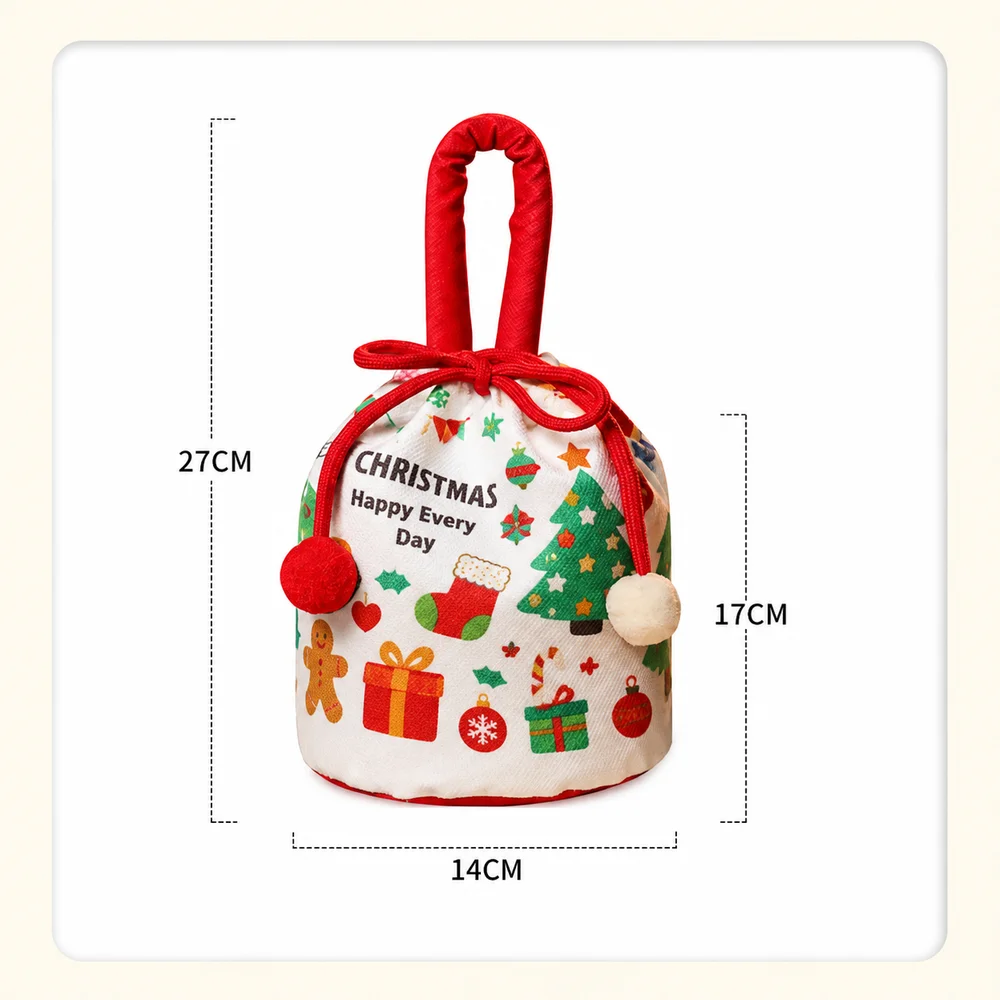 Fabric Christmas Gift Tote Bag Drawstring Portable Holiday Present Bag For Candy Apple 2026  Christmas New Year Gift Packaging