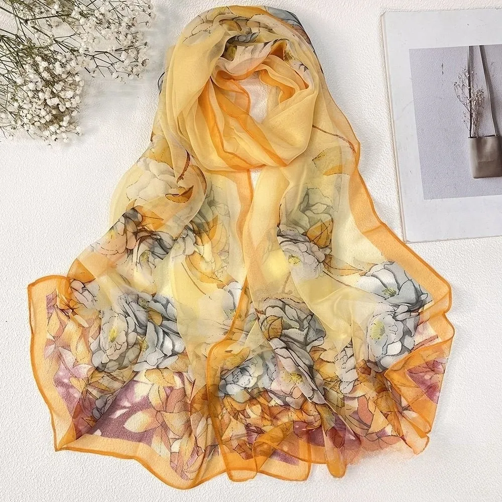 

Портативный шелковый шарф с цветочным принтом, солнцезащитная дышащая пляжная шаль, гладкая бандана для женщин
