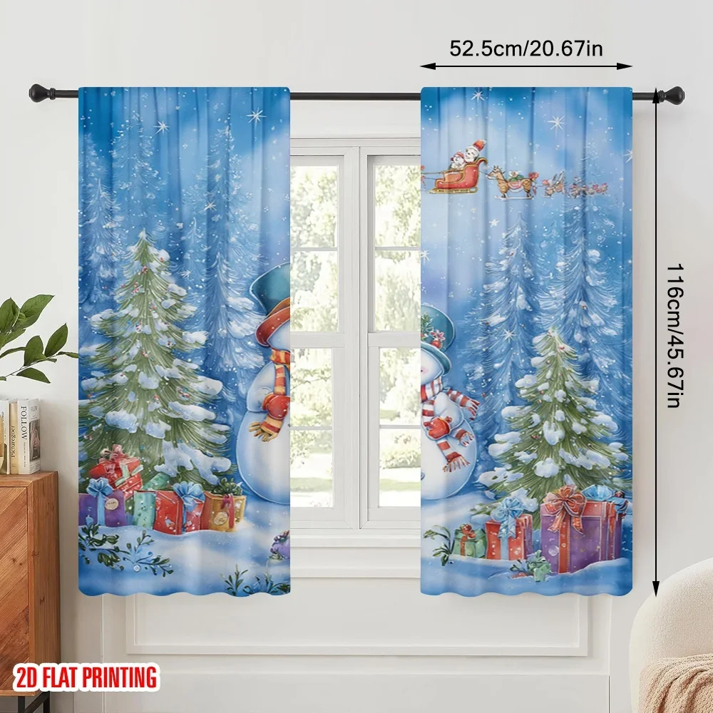 2pcs,2D plane printing Contemporary Curtains Xmas Tree Santa Sleigh Snowy Forest Polyester Woven (without rod) Festive for