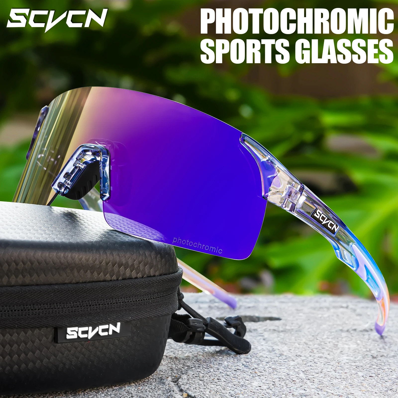 SCVCN Photochromic Cycling Sunglasses UV400 Cycling Glasses Sports Goggles Bicycle Eyewear Sunglasses Outdoor MTB Bike Glasses