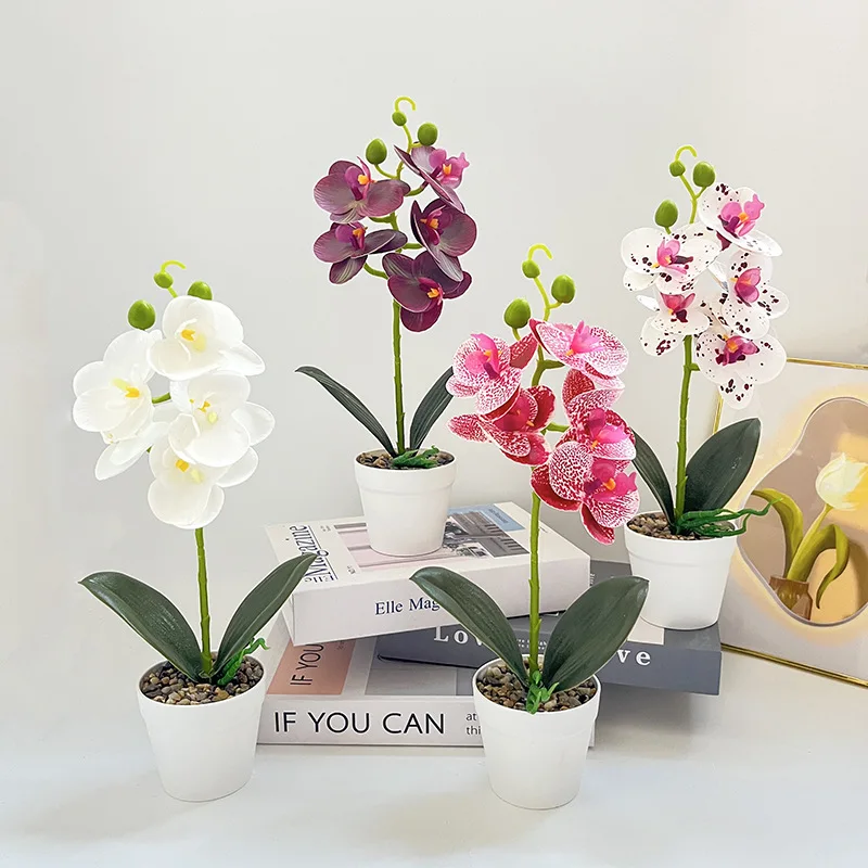 1 Stück künstliche Orchideen-Topfpflanze, Phalaenopsis, Bonsai, grüne Pflanze, geeignet für Garten, Büro, Zuhause, Hochzeit, Party, Innendekoration