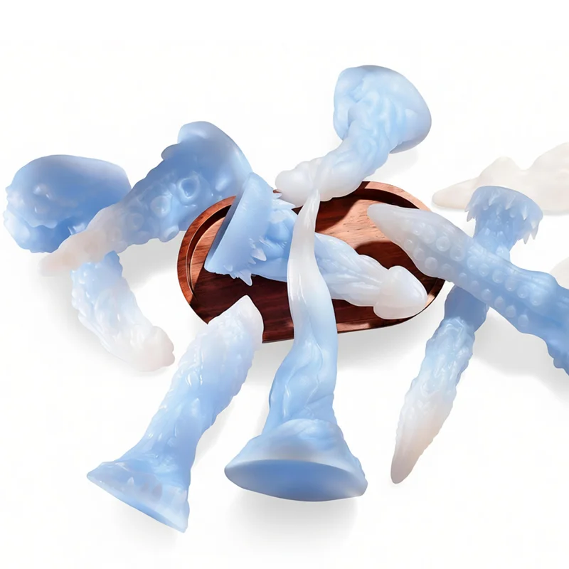 Nothosaur Monster Fantasy Dildo Realistic Silicone Anal Stroker Soft TPE Creature Male Masturbator Thermochromic Blue