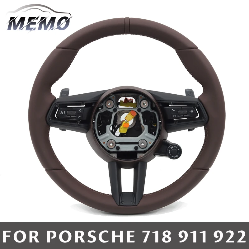 Car Brown Nappa Leather Steering Wheel Fit for Porsche Cayenne Cayman Boxster Panamera 718 911 991 992 970 997 Car Accessories