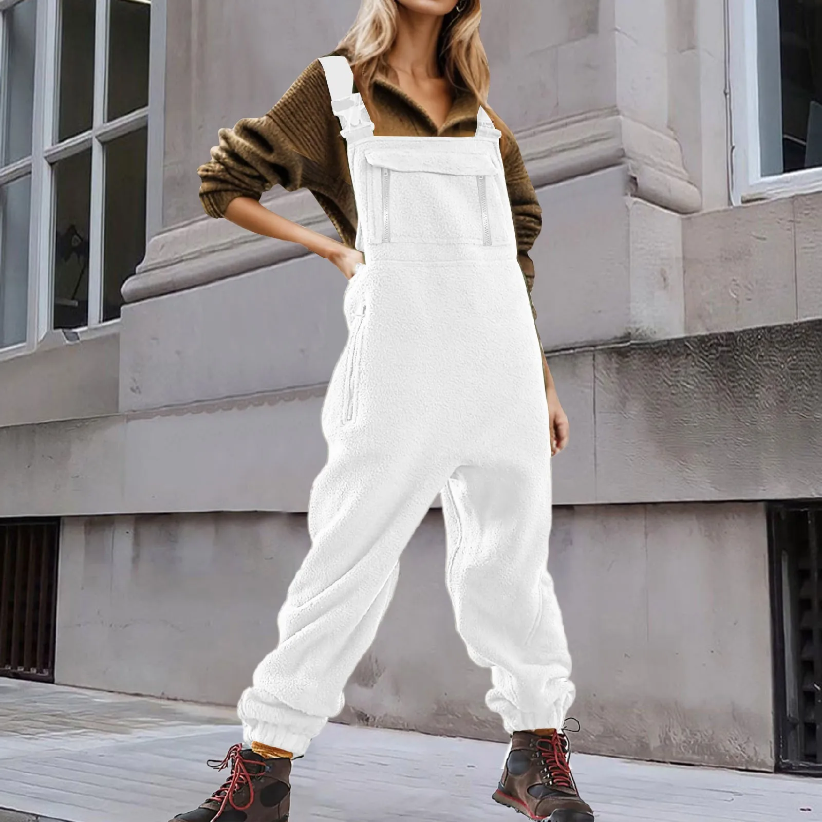 Winter Warm Jumpsuits For Women Bib Overalls Adjustable Suspenders Rompers With Pockets Casual Dungarees Playsuits Streetwear