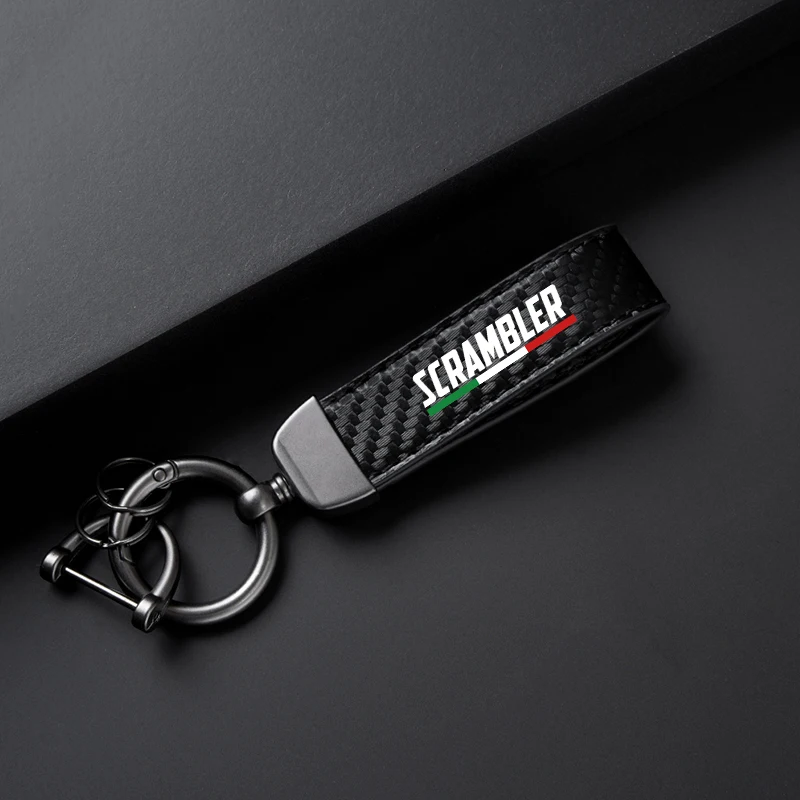 For Ducati SCRAMBLER 800 SUPERSPORT PANICALE Motorcycle Keyring Carbon Fiber Textured Keychain Metal Carbon Fiber Leather Logo