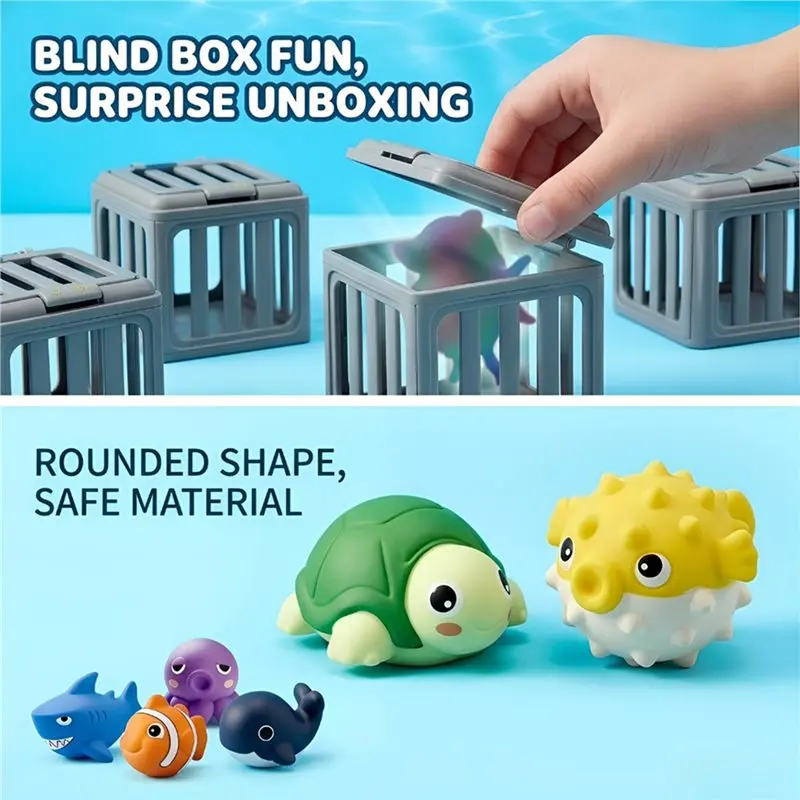 X18A-Toddler Bath 6Pcs Pool Diving Swimming Training Play Set Fish Box Floating Animals Water Pools