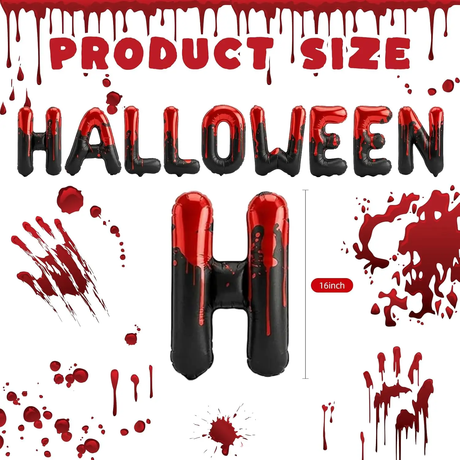 26Pcs Halloween Bloody Balloons Black White Red Blood Splatter Balloons, Glitter Foil Fringe Curtains Backdrop Balloons Horror Themed Party Decoration Supplies