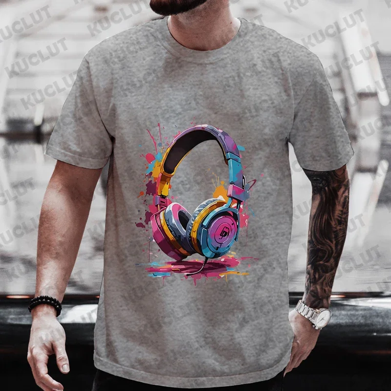 Summer Men\'s Oversized Clothing Hip Hop Melting Headset Graphic Tee Shirt Men Casual Streetwear Funny Printed Tops Cool T-shirt