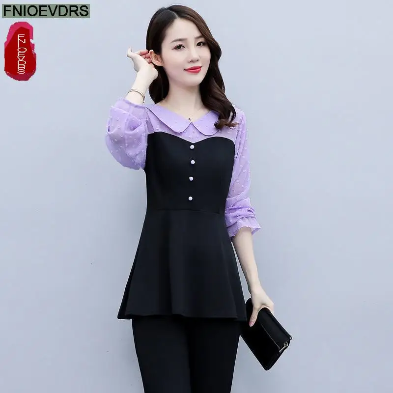 Loose Clothes Women 2024 Autumn Elegant Office Lady Button Shirts Casual Retro Vintage Peter Pan Collar Tunic Peplum Tops Blouse