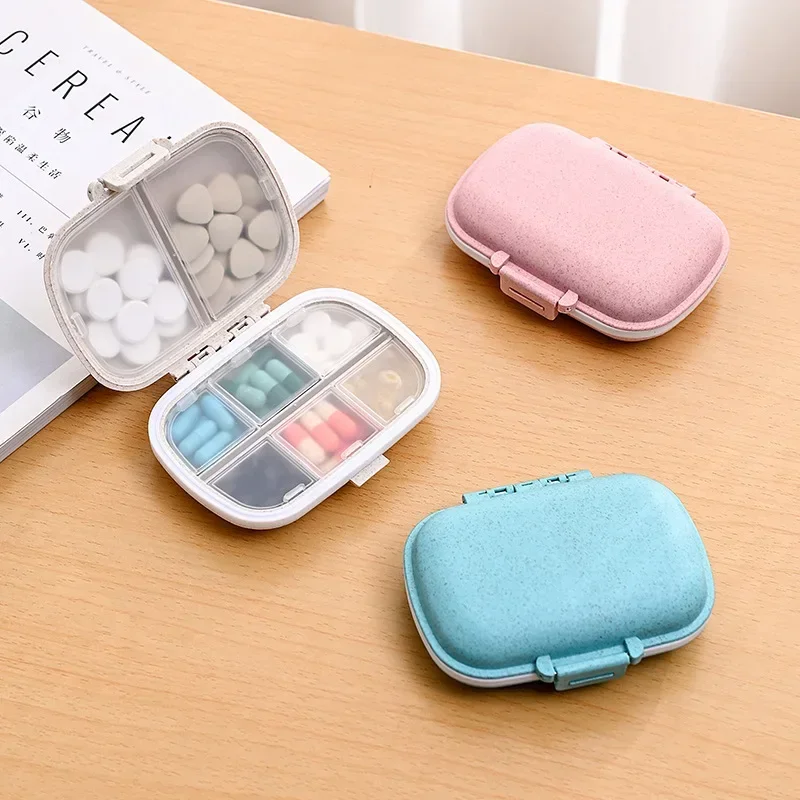 8 Grids Pill Box Organizer Container for Tablets Travel Small Tablet Box Wheat Straw Medicine Container Organizer Boxes