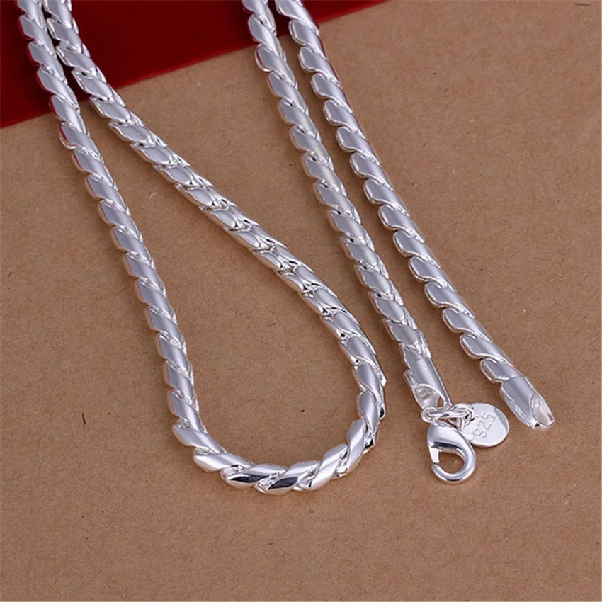 Fashion Brand 925 Sterling Silver Necklace Classic Jewelry Personality 4mm Twisted Rope Men'S Necklace 20 Inches Christmas Gifts