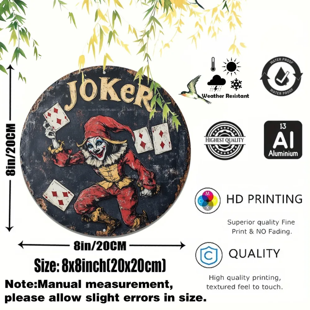 2D Flat Vintage Poker Joker Aluminum Wall Sign - Distressed Playing Cards Design, Bar Office Decor, Christmas Gift, 2D Flat