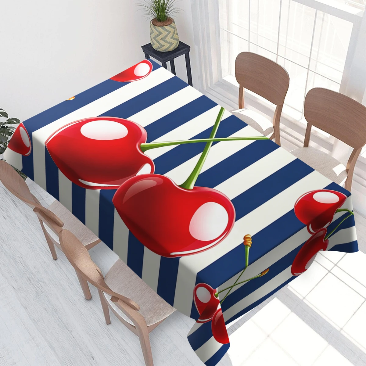 Nautical Ocean Seashell Print Polyester Tablecloth - Decorative Dining Table Cover, Stylish Coastal Themed Home Table Decoration