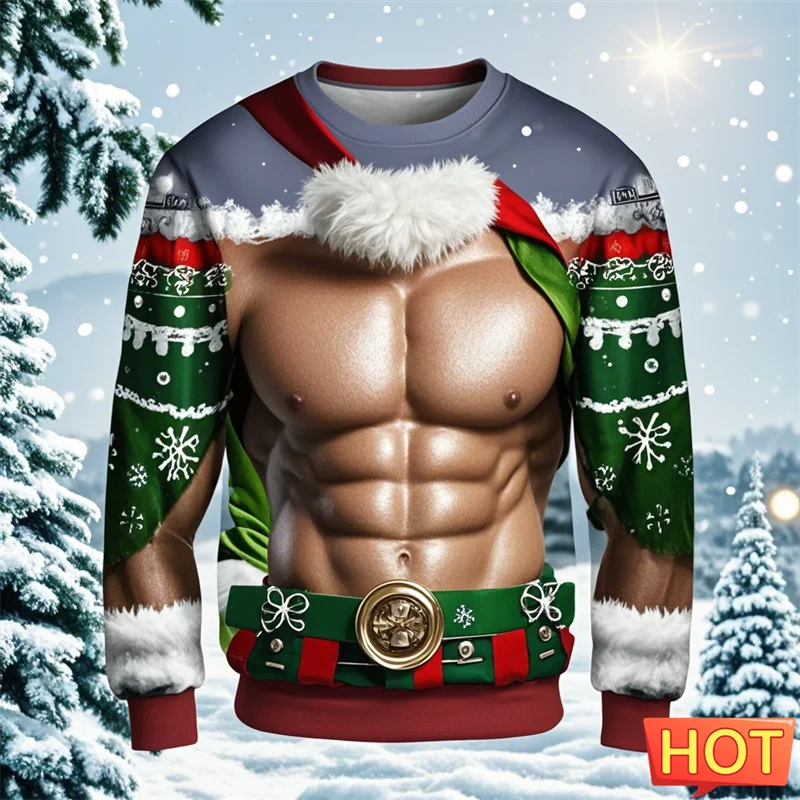 Fashion Muscle Man Ugly Christmas Sweater Faker Muscle Cos Hip Hop Bar Party Sweatshirts Casual Male Pullovers Funny Tracksuit