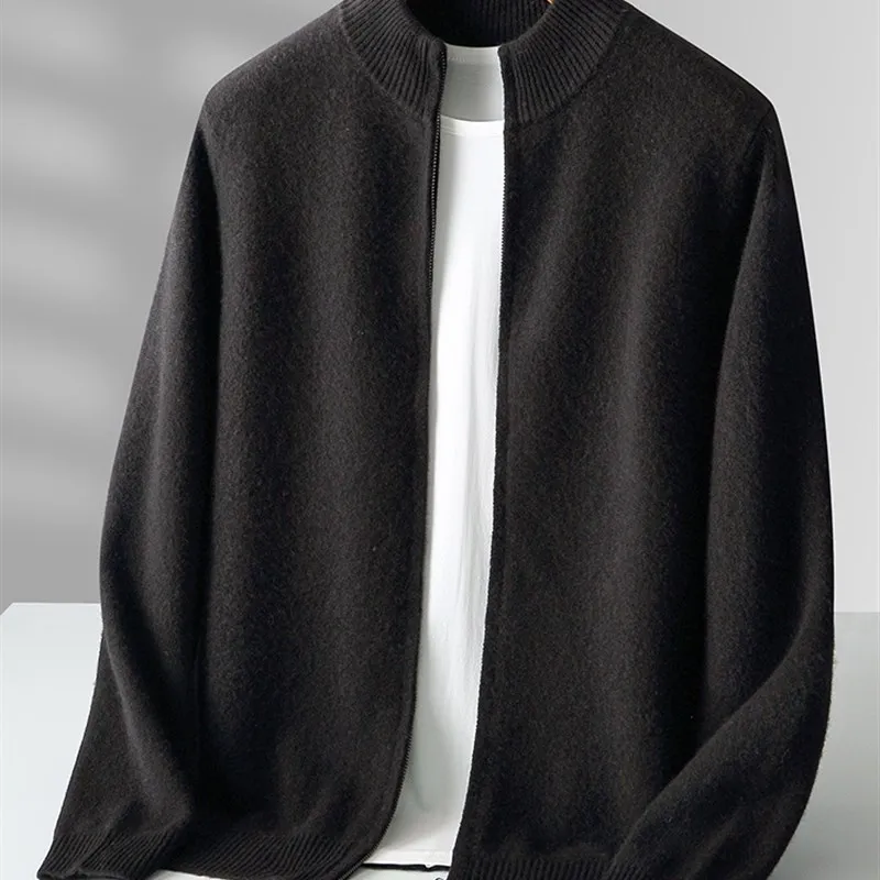 Autumn Winter Thiened Pure Wool Knitted Cardigan Men's Long Sve Camere Jaet Versatile Casual Wear Resistant to Defor...