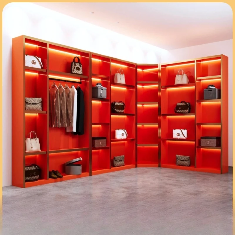 Nordic Luxury Clothing and Shoe Display Cabinet Modern Minimalist Live Streaming Display Rack Beauty Salon Office Furniture FYMC