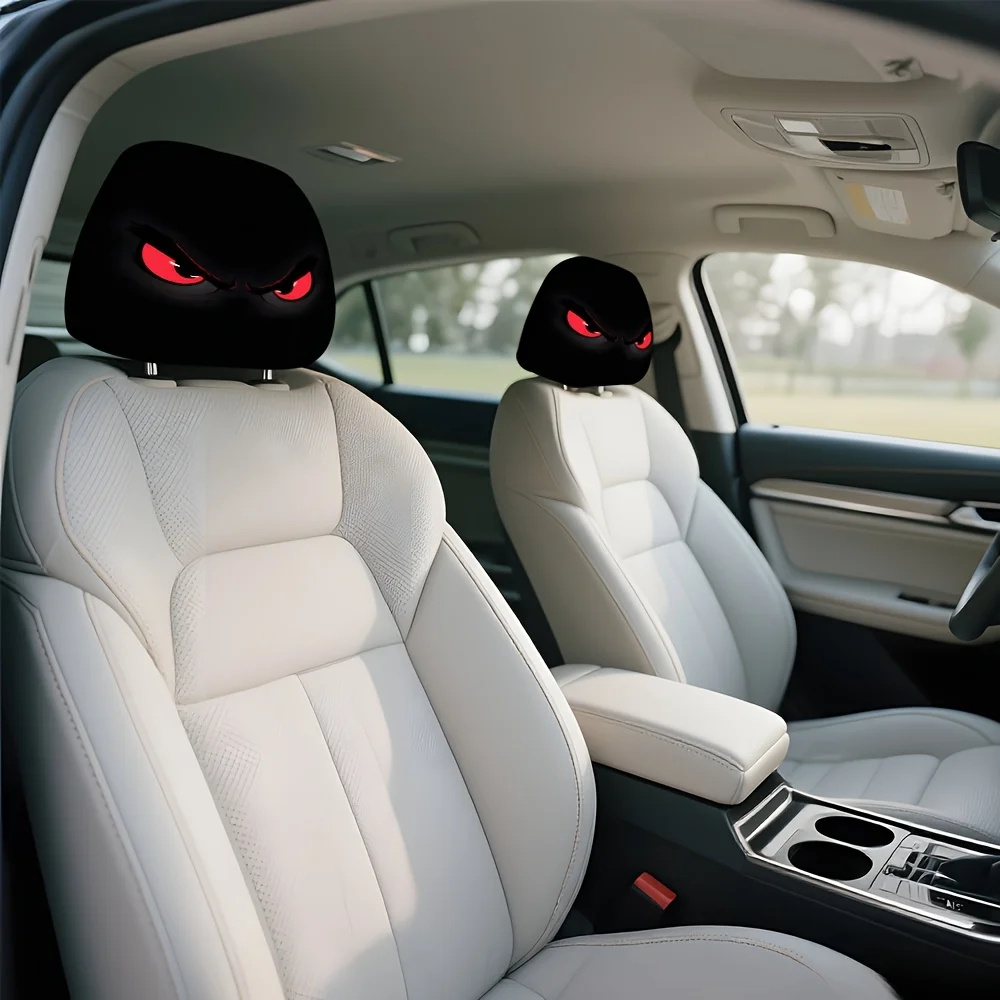 2pcs Cool Red Devil Eye Pattern Car Seat Headrest Covers. Suitable for Various Car Models, Comfortable and Snug-fitting