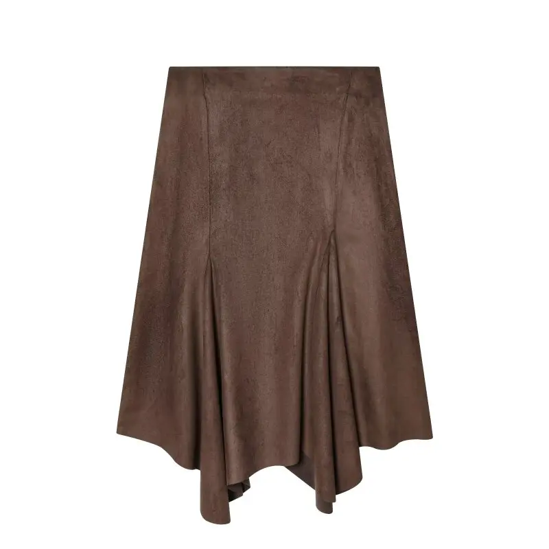 Women’s Fall Asymmetric Suede Effect Midi Skirt Half Skirt Outdoor Picnic Camping Travel Casual Fashion Streetwear  ﻿
