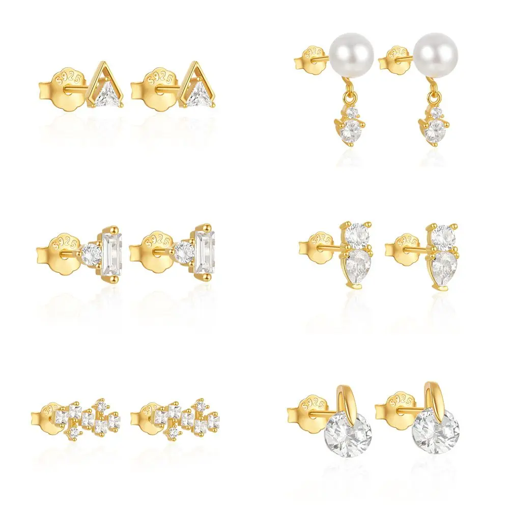 ROXI 925 Sterling Silver White geometric zircon piercing earrings for women Girls Pearl/Flower Party jewelry gifts plata 925