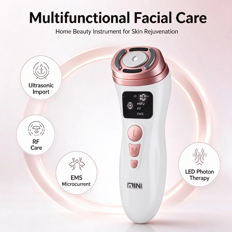 Mini Ultrasonic RF Facial Instrument Microcurrent Pulse LED Light Skin Rejuvenation Lifting Firming Beauty Device