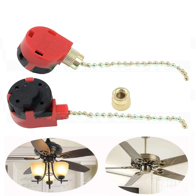 Interruptor de ventilador de techo rojo, 3 velocidades, 4 cables, ZE-268S6, cadena de tracción, reemplazo, Control de velocidad, plástico + Metal