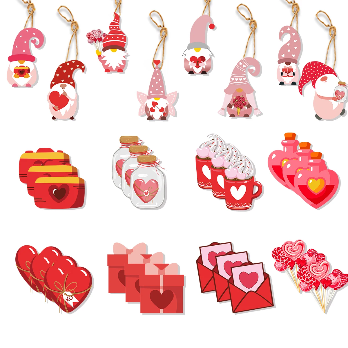 8 Stücke Valentinstag Baum Ornamente Herz Zwerge Anhänger Hängende Dekoration Valentinstag Hochzeit Party Dekoration Geschenk Liefert