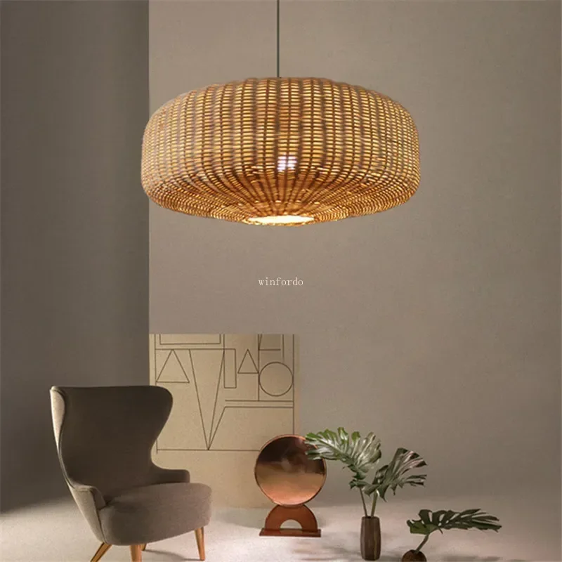 Wabi sabi Rattan Pendant Lamp japanese handmade woven bamboo Hanging Changdelier light for Bedroom Restaurant kitchen