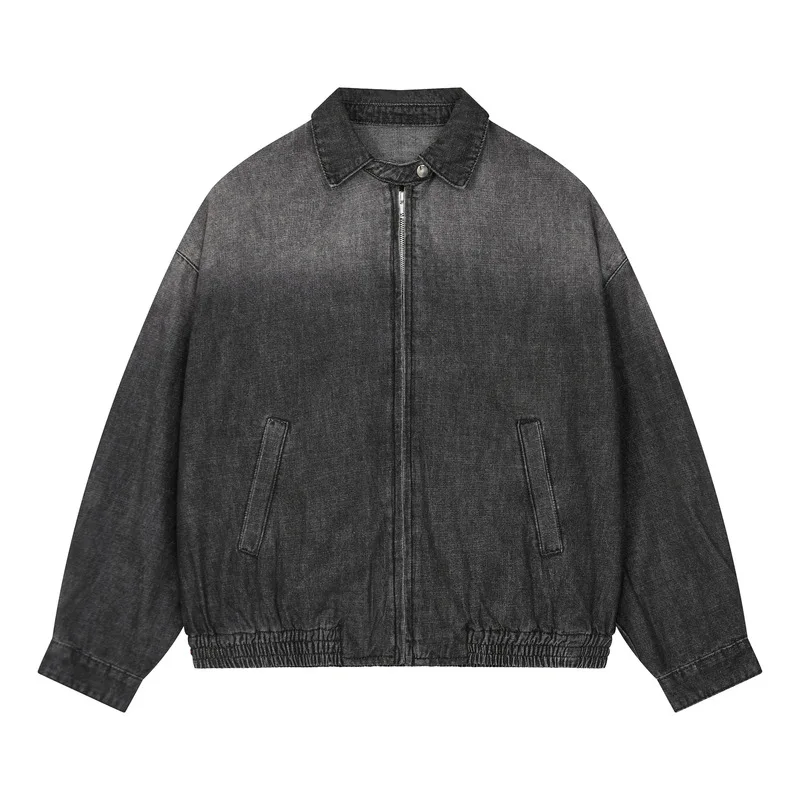 ACOMOSON Luxury Quality Trendy Washed Denim Jacket 320G Weight Cotton Gradient Effect Stand Collar Vintage Wash Jean Jacket
