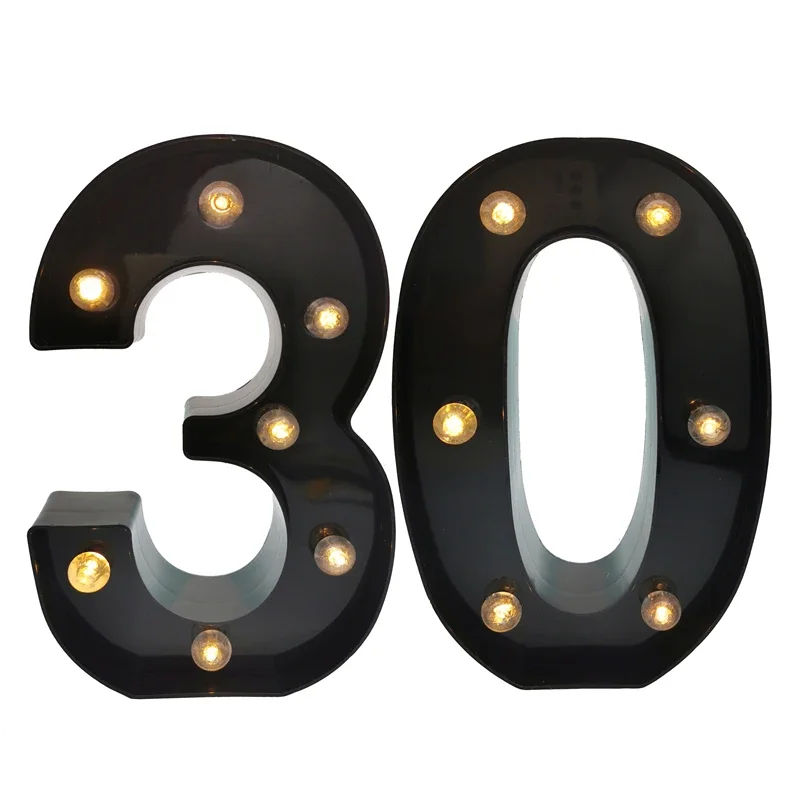 

2Pcs 18 21st 30th 40th 50th 60th Black Number LED String Night Light Lamp Happy Adult Birthday Anniversary Party Decoration