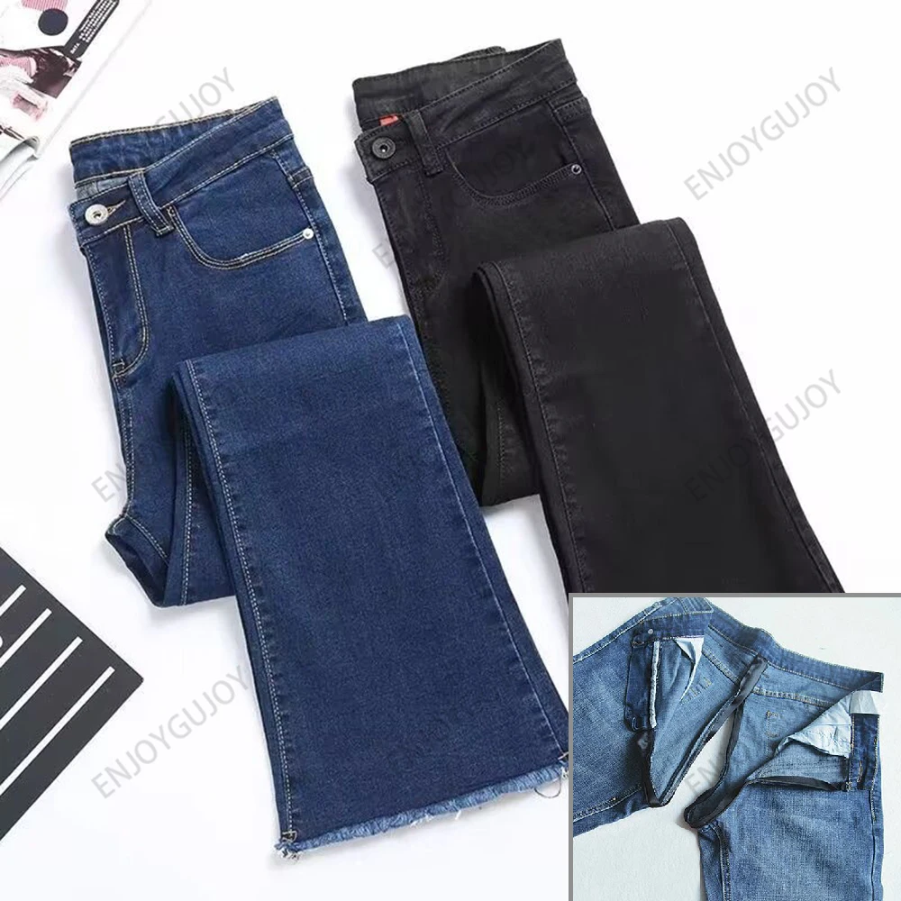 

Slightly Fat Girl Flared Pants，High Waisted Invisible Open Crotch Outdoor Sex Stretch Slacks，Women Jeans Fringed Nine-point Pant