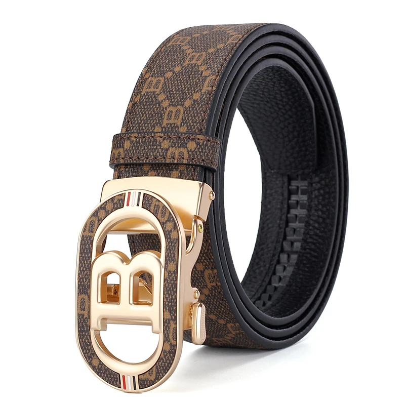 

New Automatic Buckle Men Belt, Fashionable B-Shaped Casual Business Suit Belt, Classic Letter Automatic Buckle PU Leather Belt