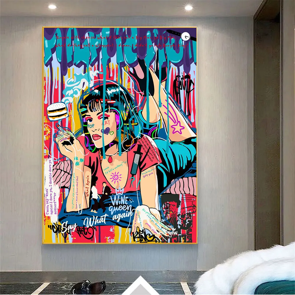 

Graffiti Pulp Fiction Movie Poster Print Abstract Portrait Canvas Painting Street Wall Art Picture Living Room Home Decoration