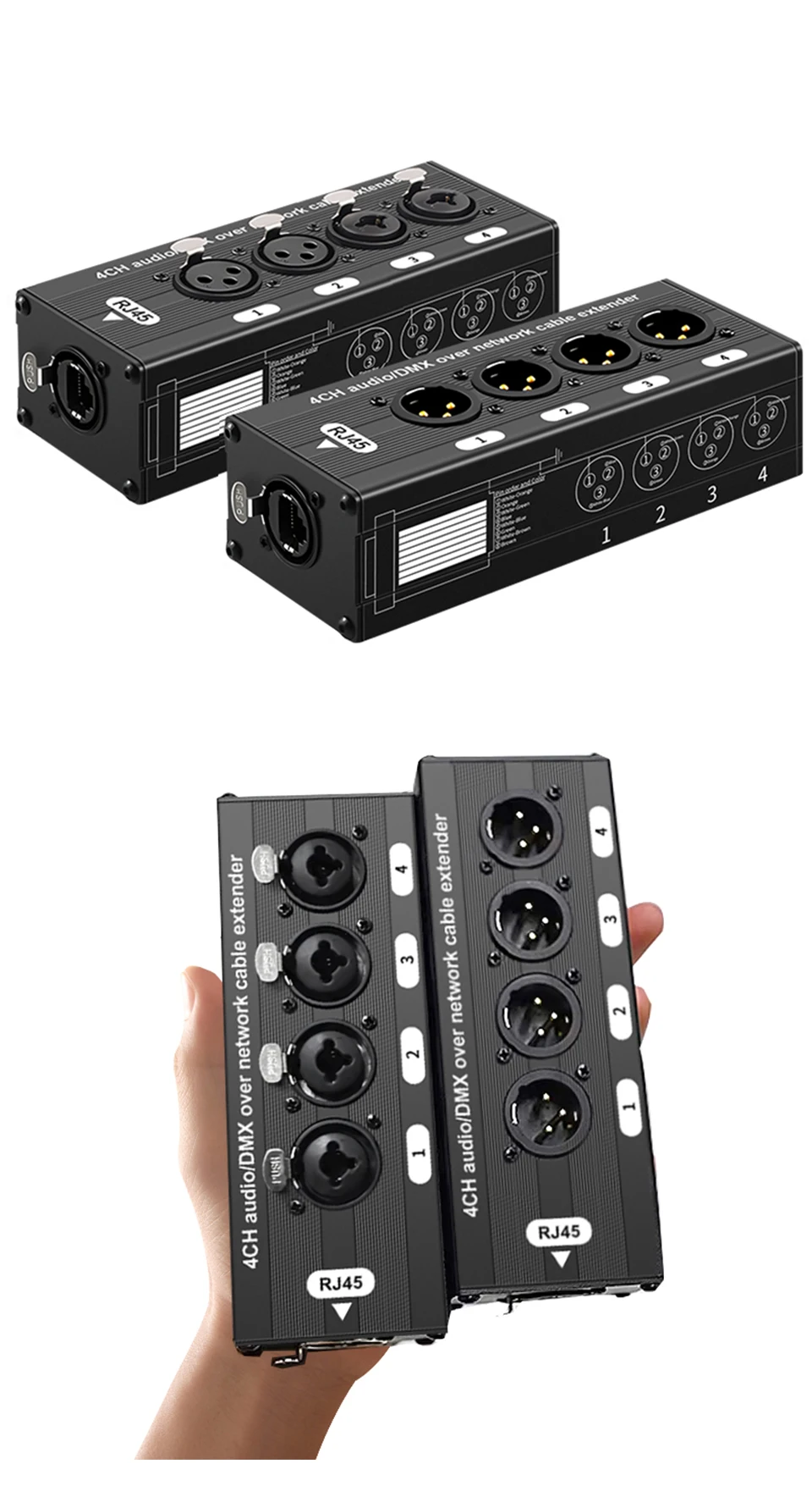 4-Kanal 3-Pin Audio-Netzwerk-XLR-Kabel für Bühnen-Sound, Beleuchtung, Aufnahmestudio, Stecker und Buchse zu STP RJ45 Cat5e/Cat6 Ethercon – Detail 9