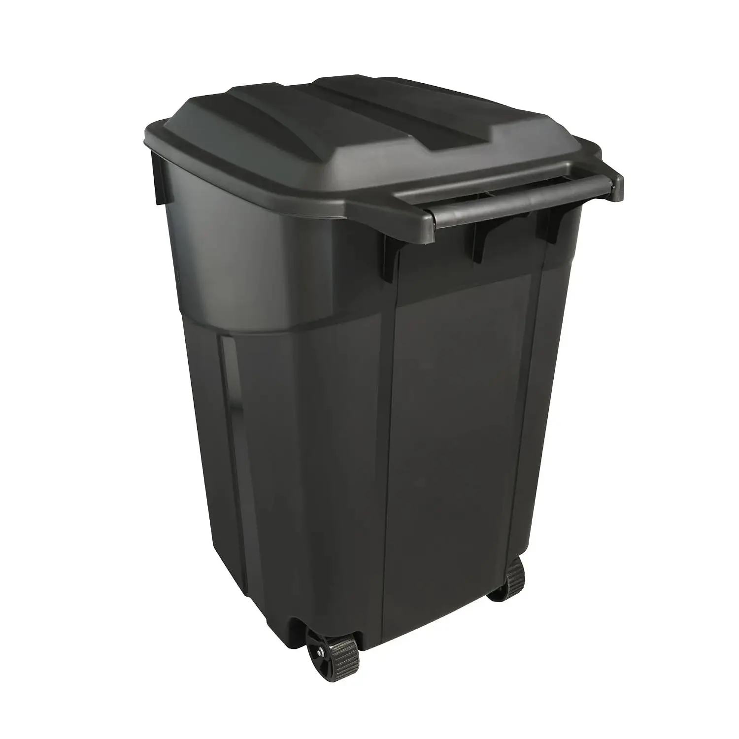 45-Gallon Wheeled Trash Can with Lid, Rugged Rotomolded Plastic, Reinforced Rim & Quiet-Cap Wheels for Indoor/Outdoor Use