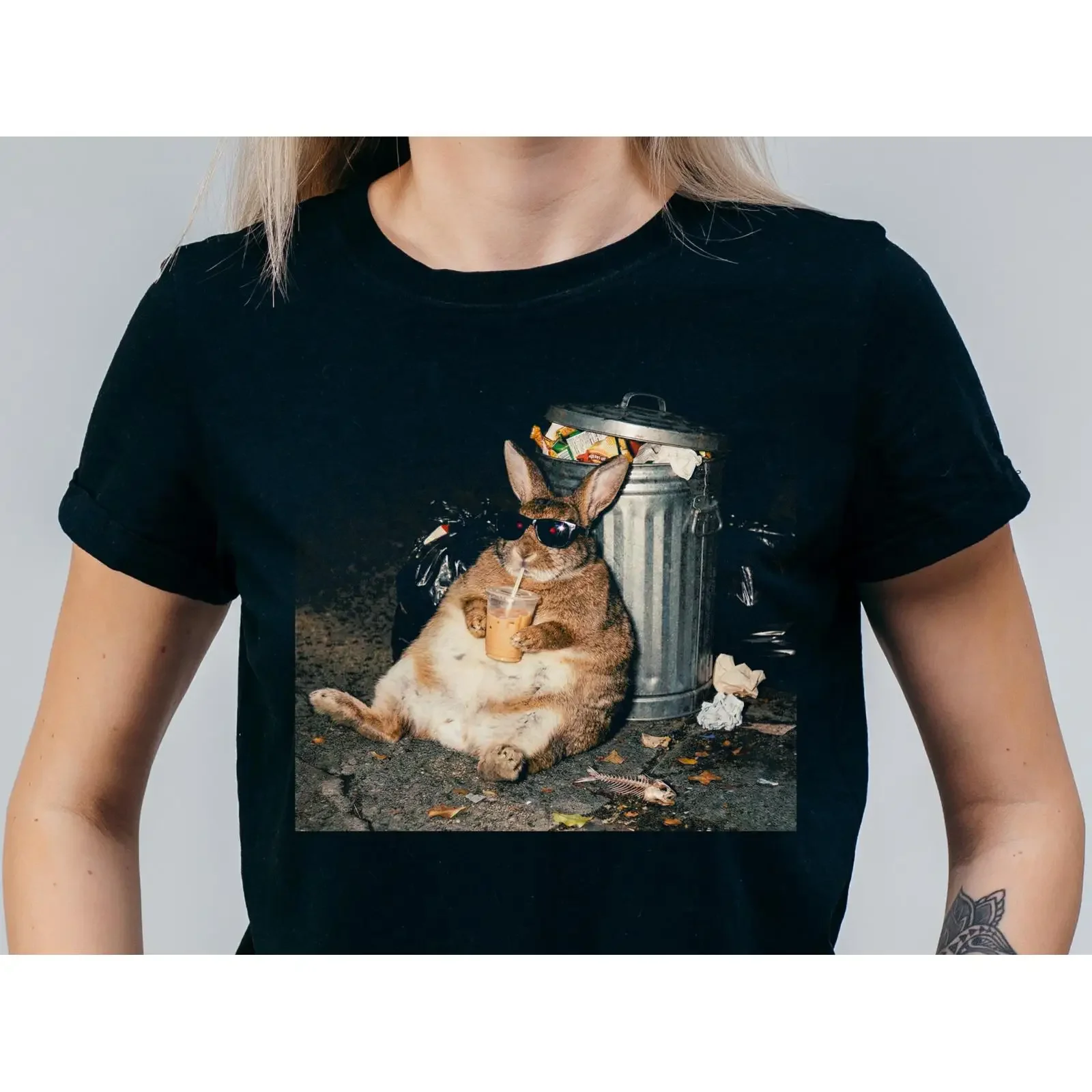 Funny Easter Chubby Rabbit Iced Coffee T Shirt Retro 90s Bunny Trashcore Aesthetic Sarcastic Animal Lover vintage Washed