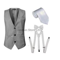 Men Costume 4pcs Per Set 1920s Men Accessories Gangster Costume Vest Y-Back Suspenders Tie Halloween Party Costumes