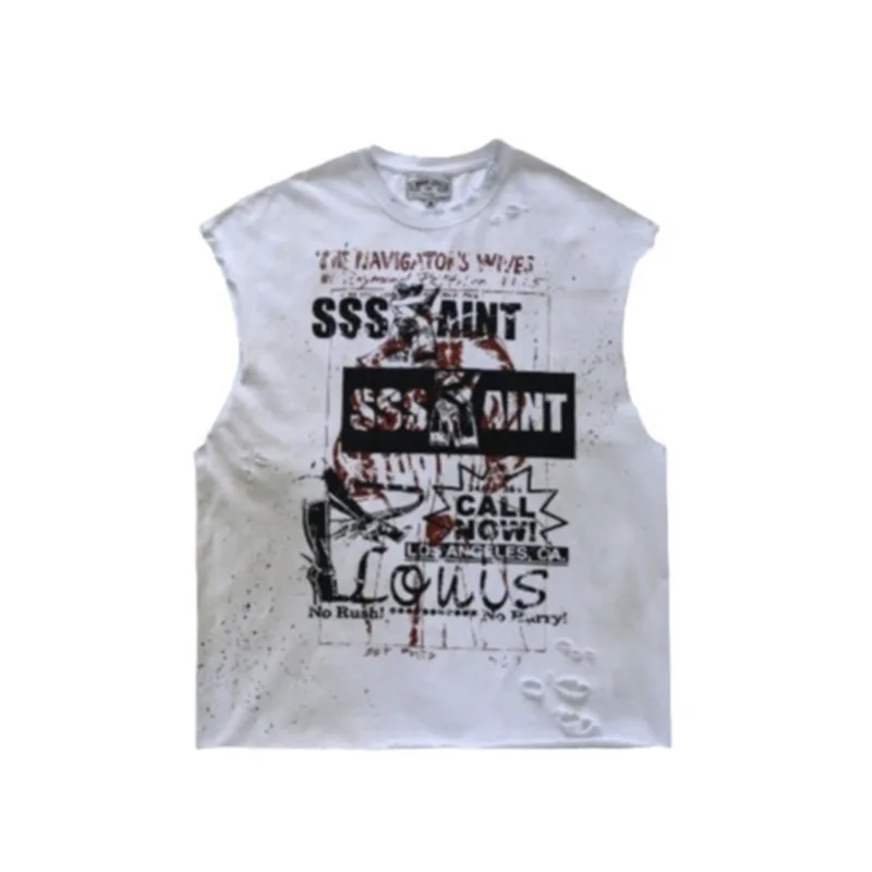 SSSAINT LOUIS hand-painted ink graffiti dirty water wash technique for aging and damaging effect loose sleeve design