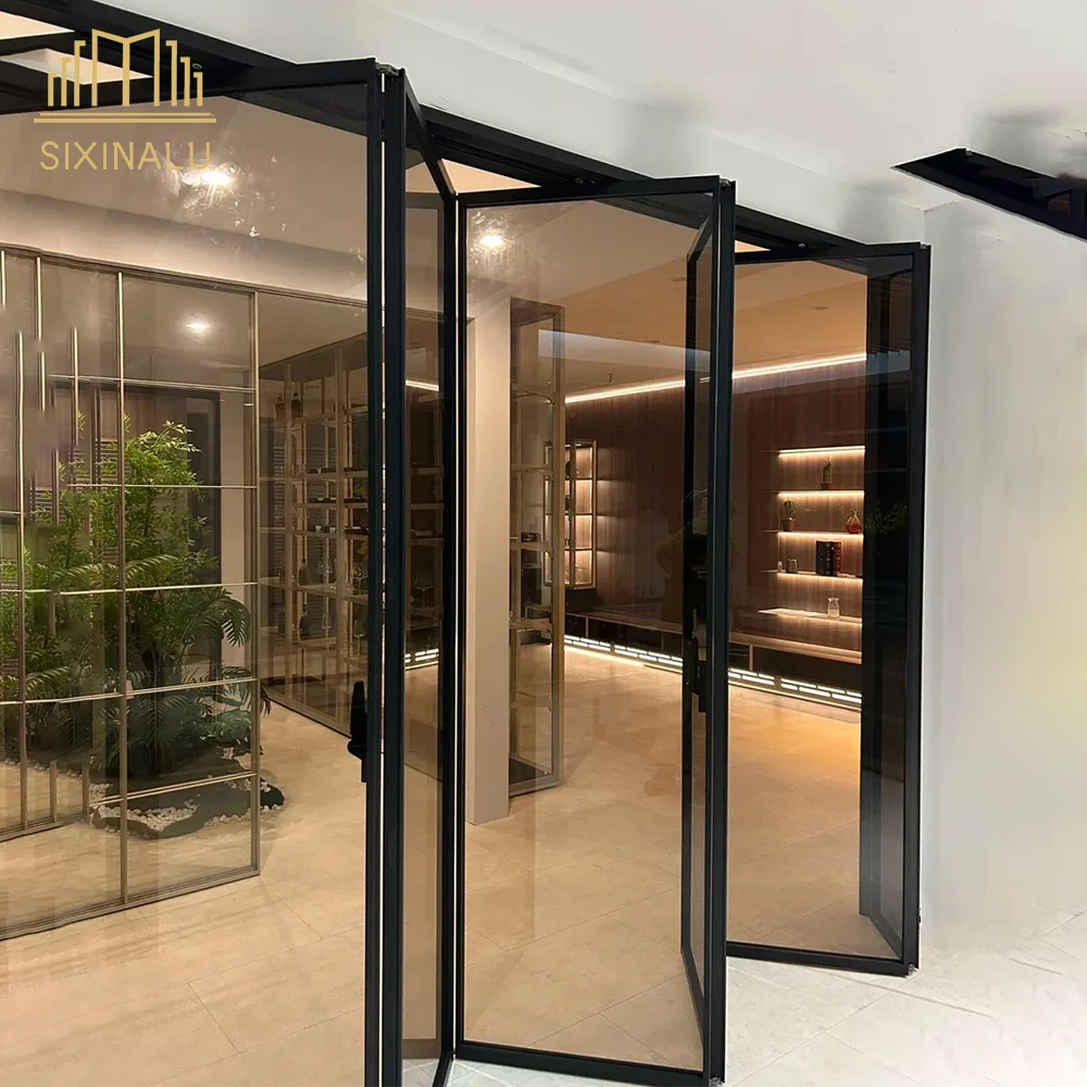 

Sixinalu Folding Door Custom Aluminum Thermal Double Glazed Sliding Door Front Entrance Exterior Interior Garden Door Home Decor