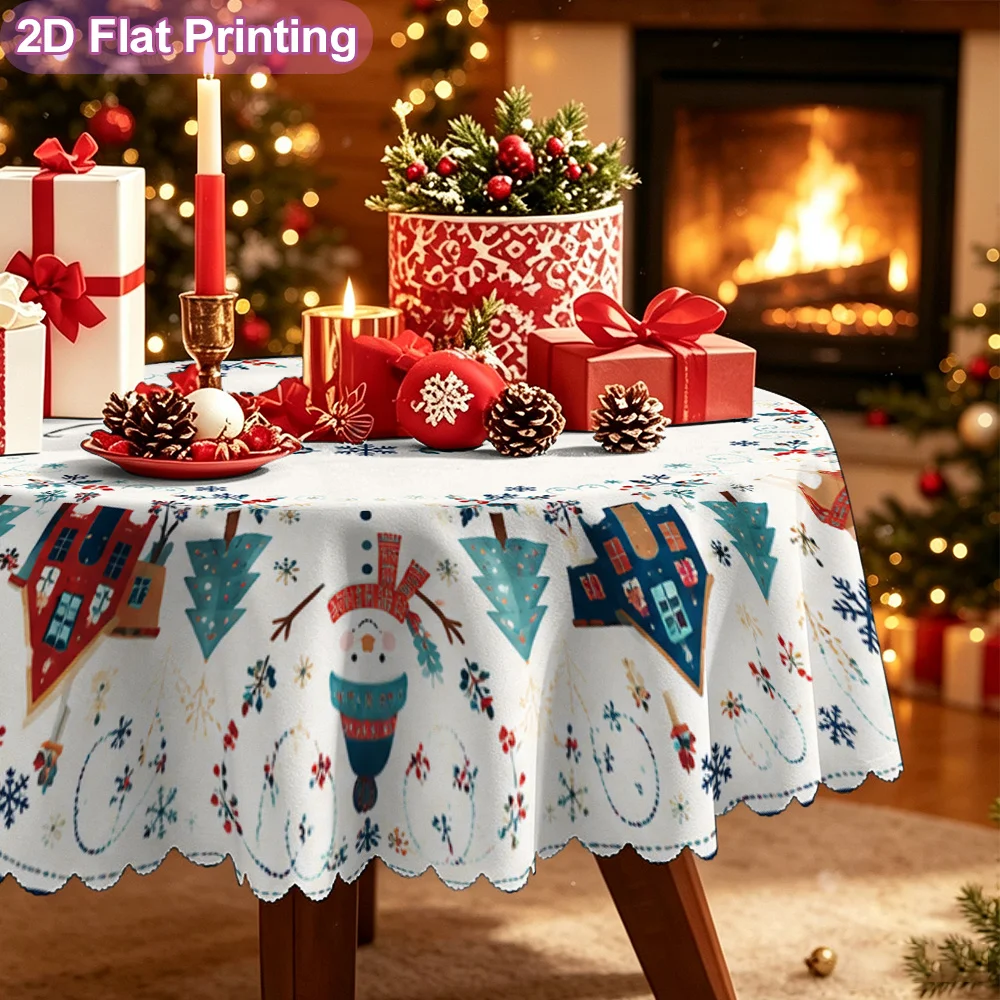Winter Wonderland Christmas Round Carpet Printed Decorative Tablecloth, Winter Themed Table Cover