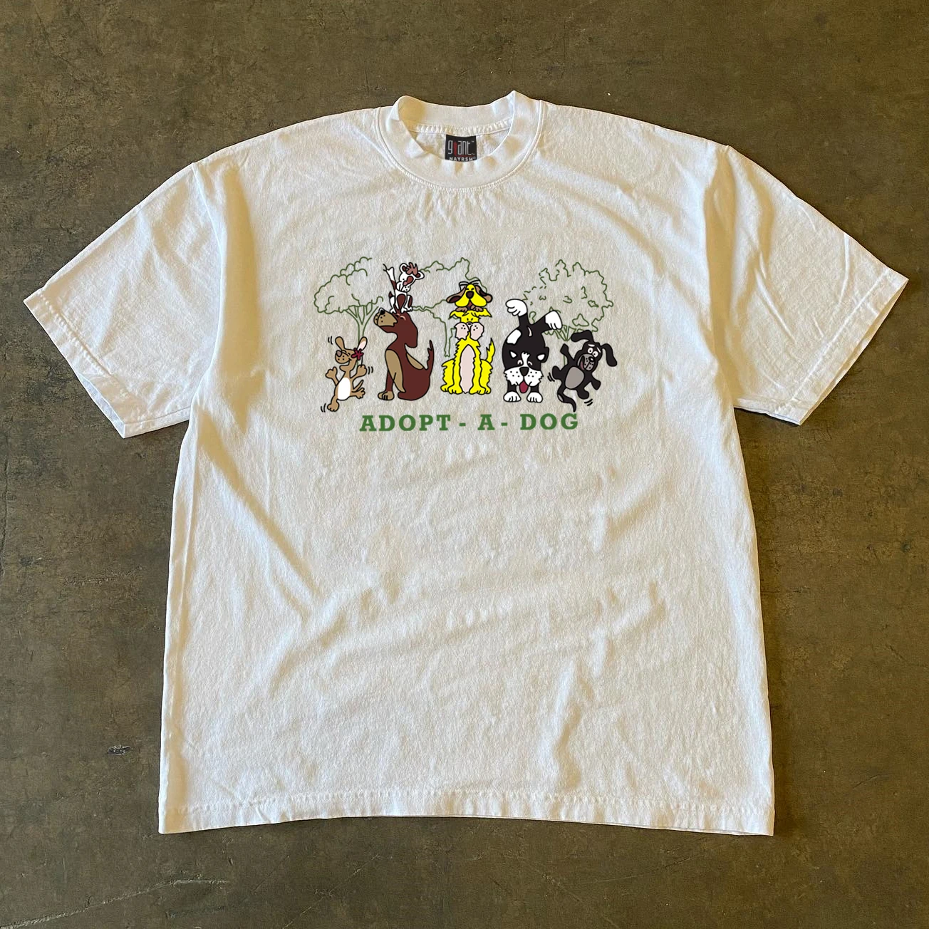 Xiao Chen Story Multi-Vintage Small Batch Heavyweight 260g Pure Cotton Short Sleeve T-Shirt Dog Print Fun Clothing