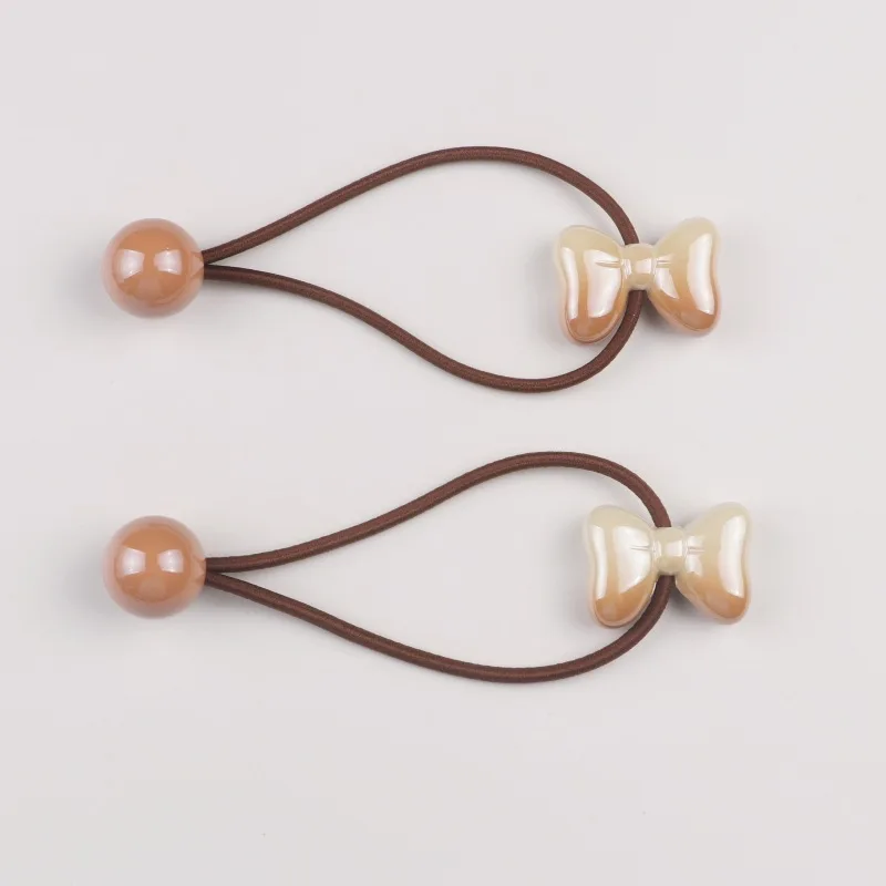 

Creamy Beige Bow Elastic Ponytail Holders for Kids Korean Gradient Style Non Slip Hair Bands for Toddler Girls