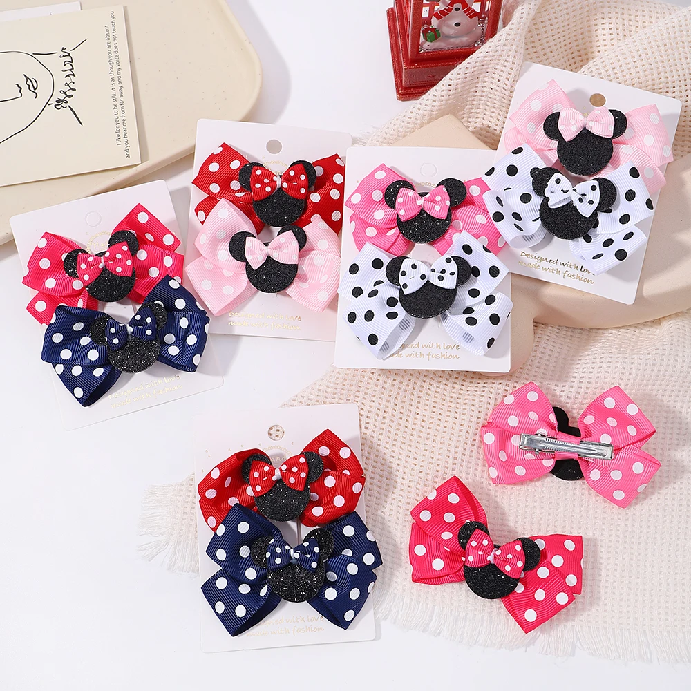 2pcs/Set Grils Lovely Polka Dot Bow Hair Clips for Hair Toddler Cartoon Hairpins Baby Boutique Hair Accessories