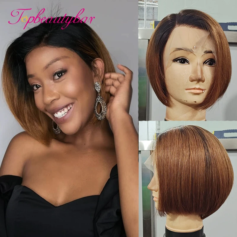 

Bob Wig Lace Front Human Hair Wigs Ombre Brown Colored Straight 150 Density Peruvian Remy Hair 13x4 Lace Frontal Human Hair Wig