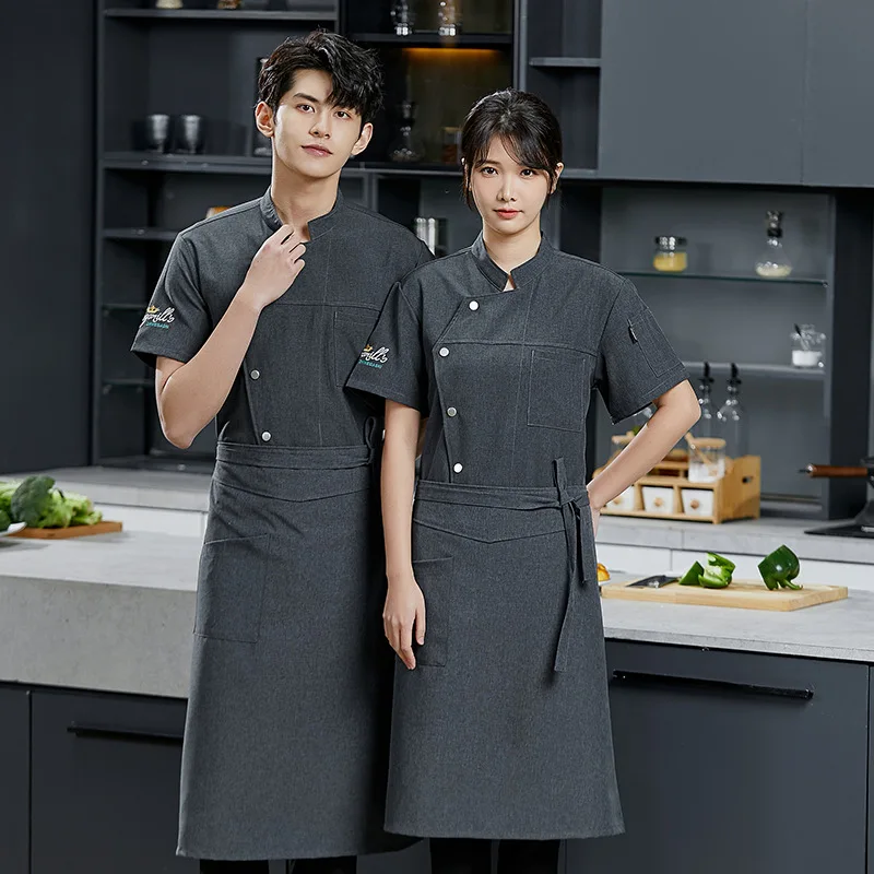 รับประทานอาหารเสื้อผ้าทํางานแขนยาว Chef ผู้ชายร้านอาหารโรงแรมด้านหลังห้องครัวเสื้อผ้าทํางาน Chef Uniform แขนสั้น