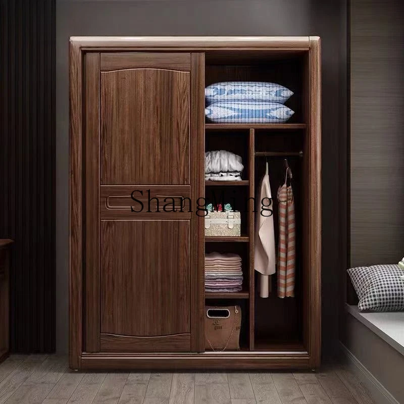 

ZYY home bedroom sliding sliding light luxury modern simple walnut solid wood wardrobe sliding door