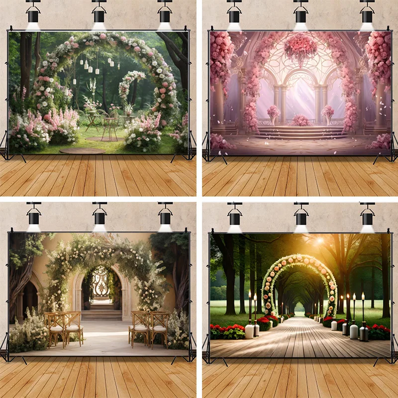 

Colorful Flower Wall Photography Backdrops Romantic Rose Arch Wedding Bouquet Valentine's Day Photo Studio Background Props LH-4