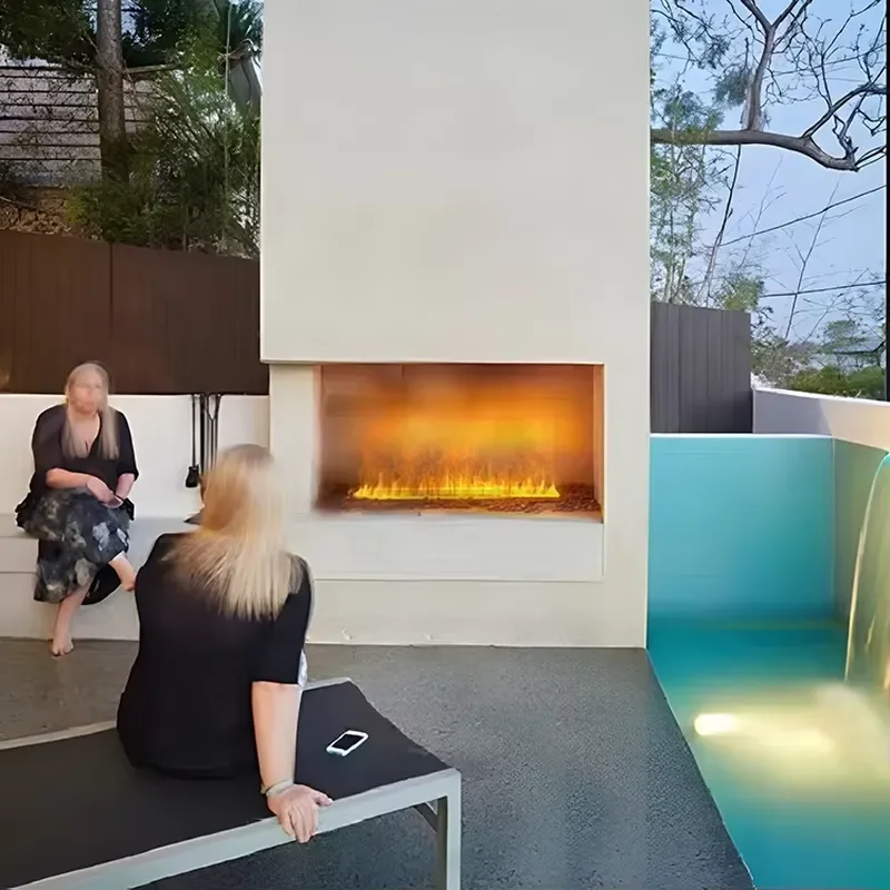 For 800mm Modern Steel Electric 3D LED Water Mist Fireplace Custom Logo Indoor/Outdoor Use IP65 Waterproof for Hotel Lobby